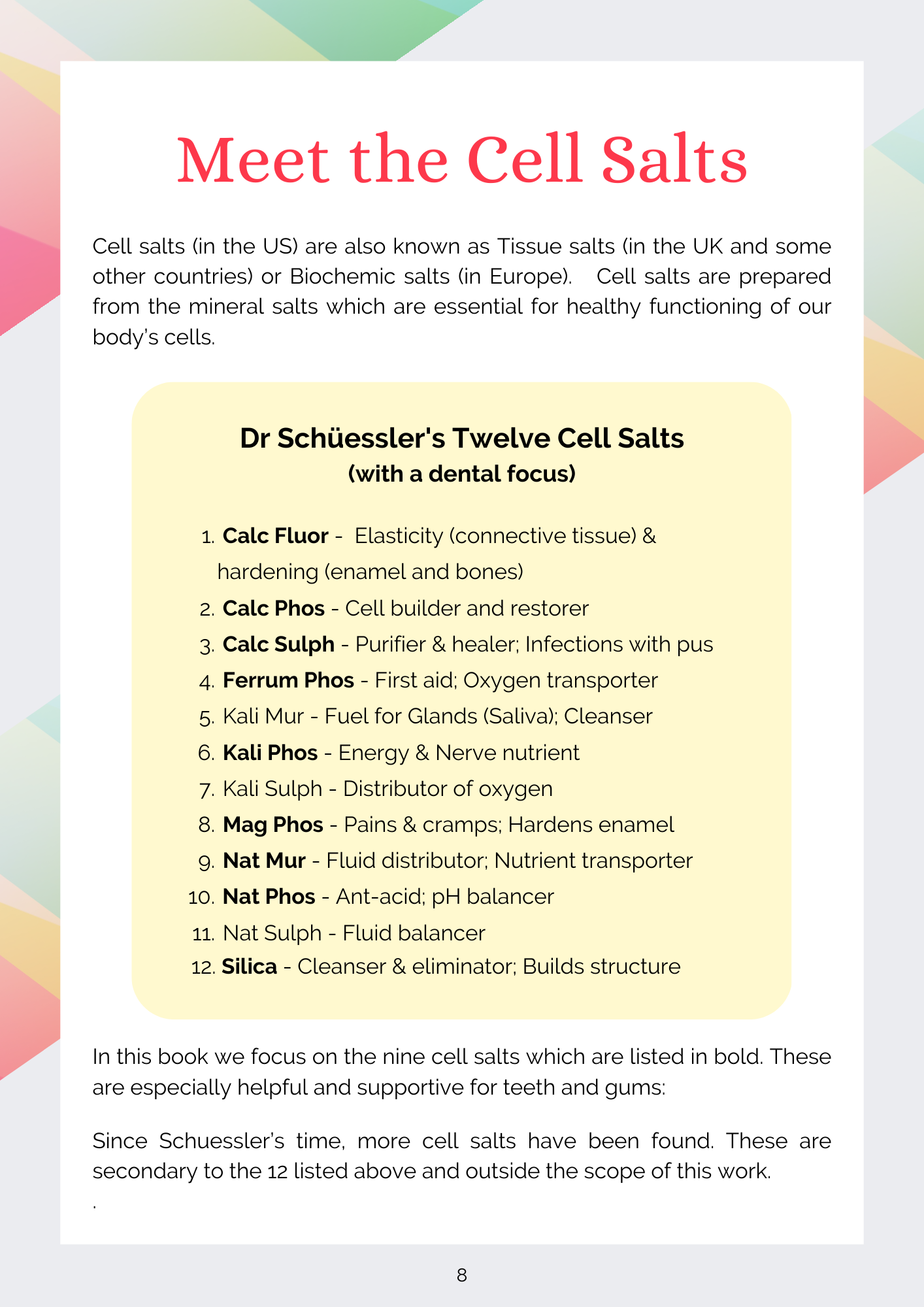 Cell salts for healthy children's teeth - the 12 cell salts